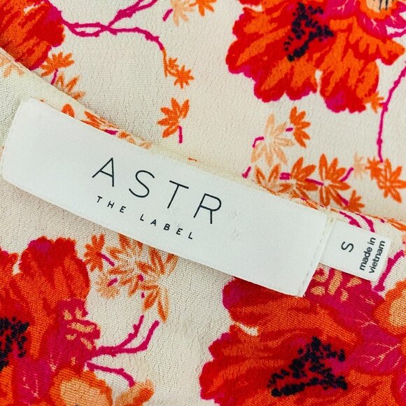 Astr The Label Pink Orange Floral A-Line Women's Size S Lace Up Neckline Dress - Picture 7 of 8